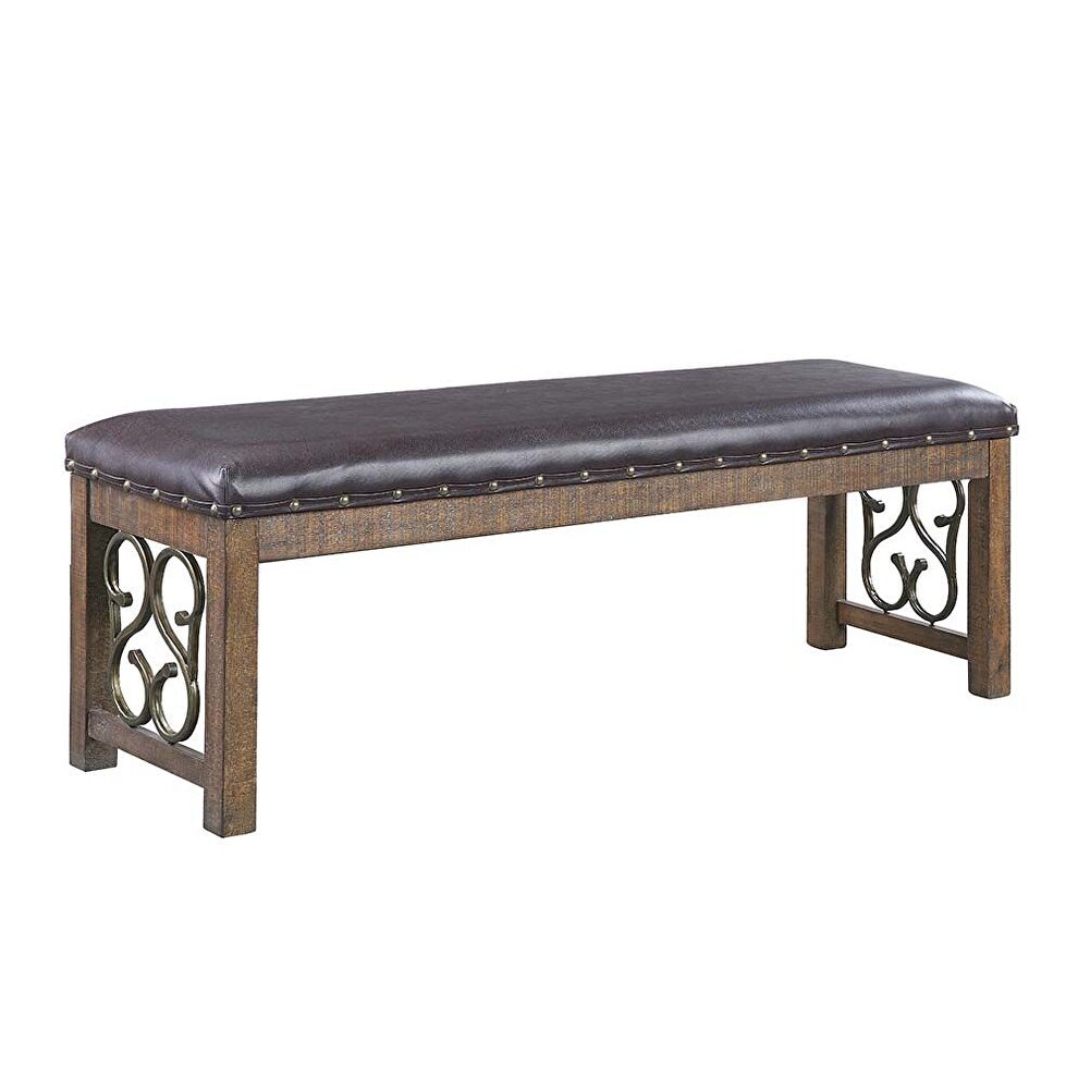 Black pu upholstery & weathered cherry finish bench by Acme