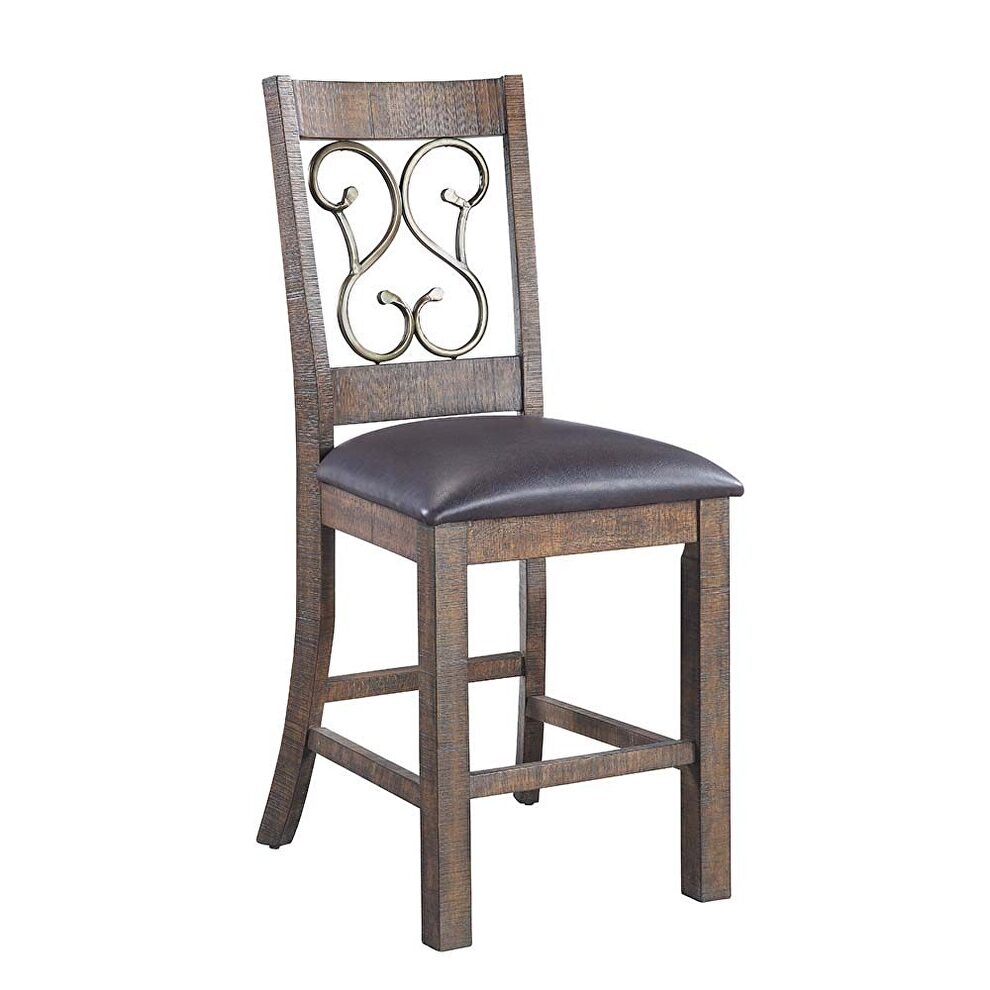 Black pu upholstery & weathered cherry finish base counter height chair by Acme