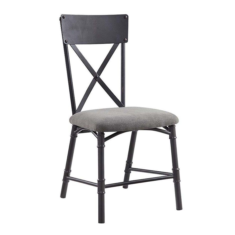 Gray fabric finish & sandy black finish base dining chair by Acme