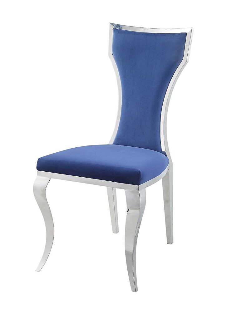 Stainless steel base and blue velvet upholstery dining chair by Acme