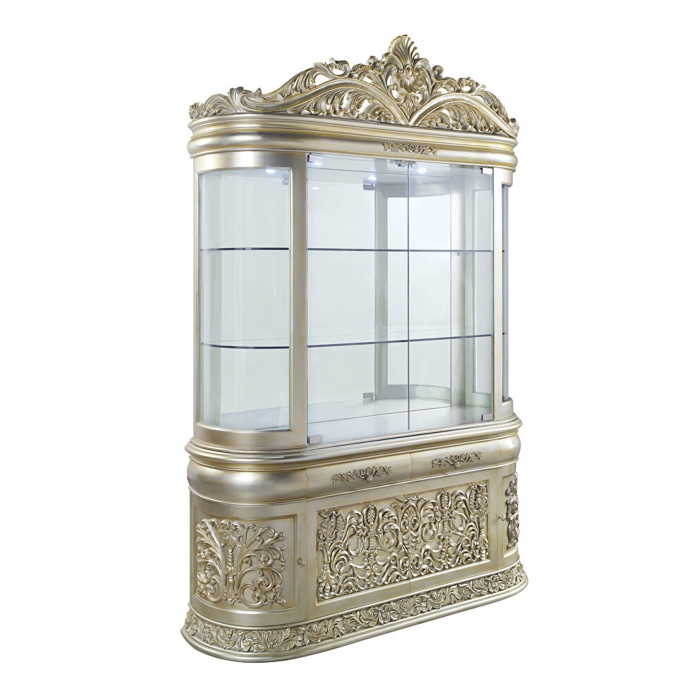 Antique gold finish curio w/touch light by Acme