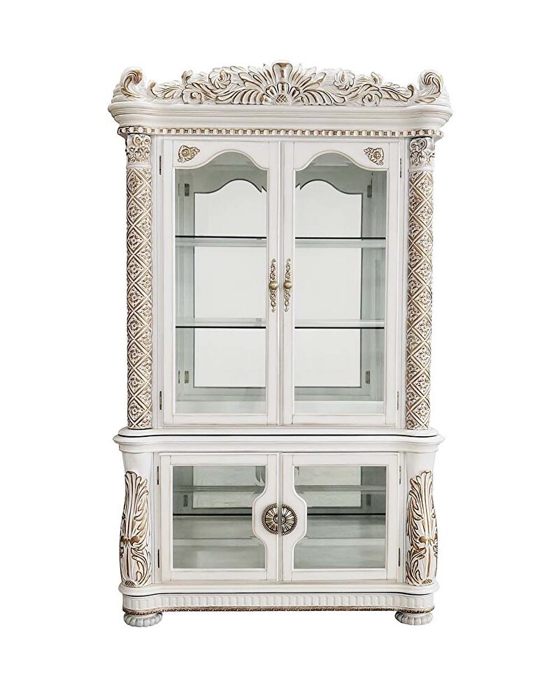 Antique pearl finish exclusive design curio w/ touch light by Acme