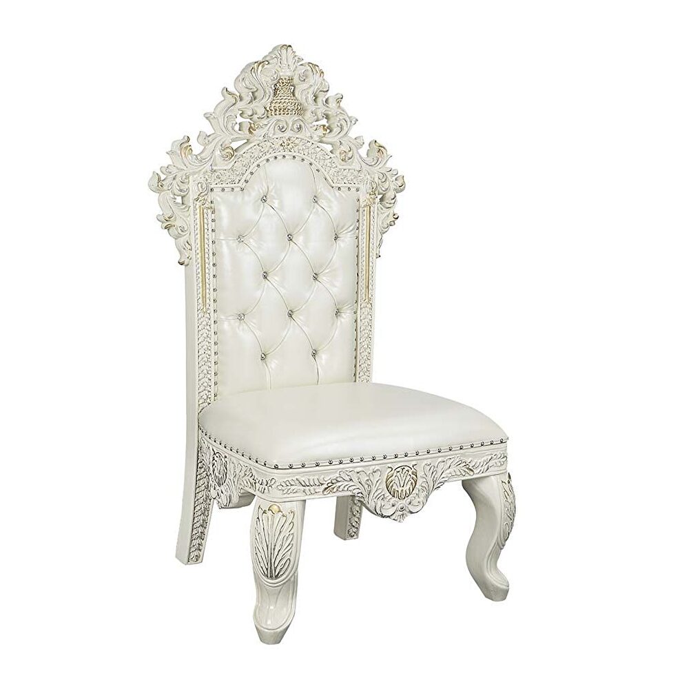 White pu & antique white finish acrylic diamond tufted back cushion dining chair by Acme