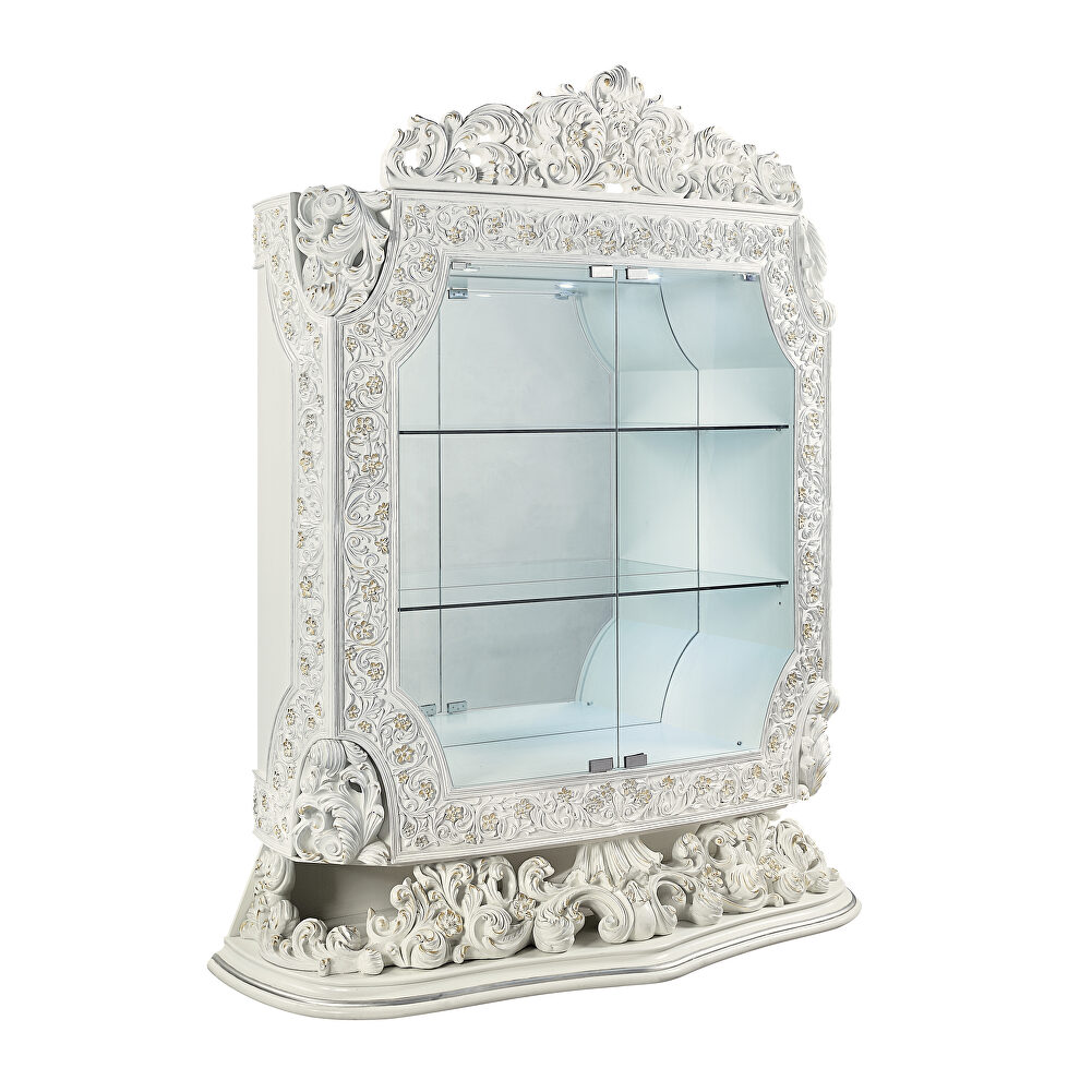 Antique white finish curio w/ touch light by Acme