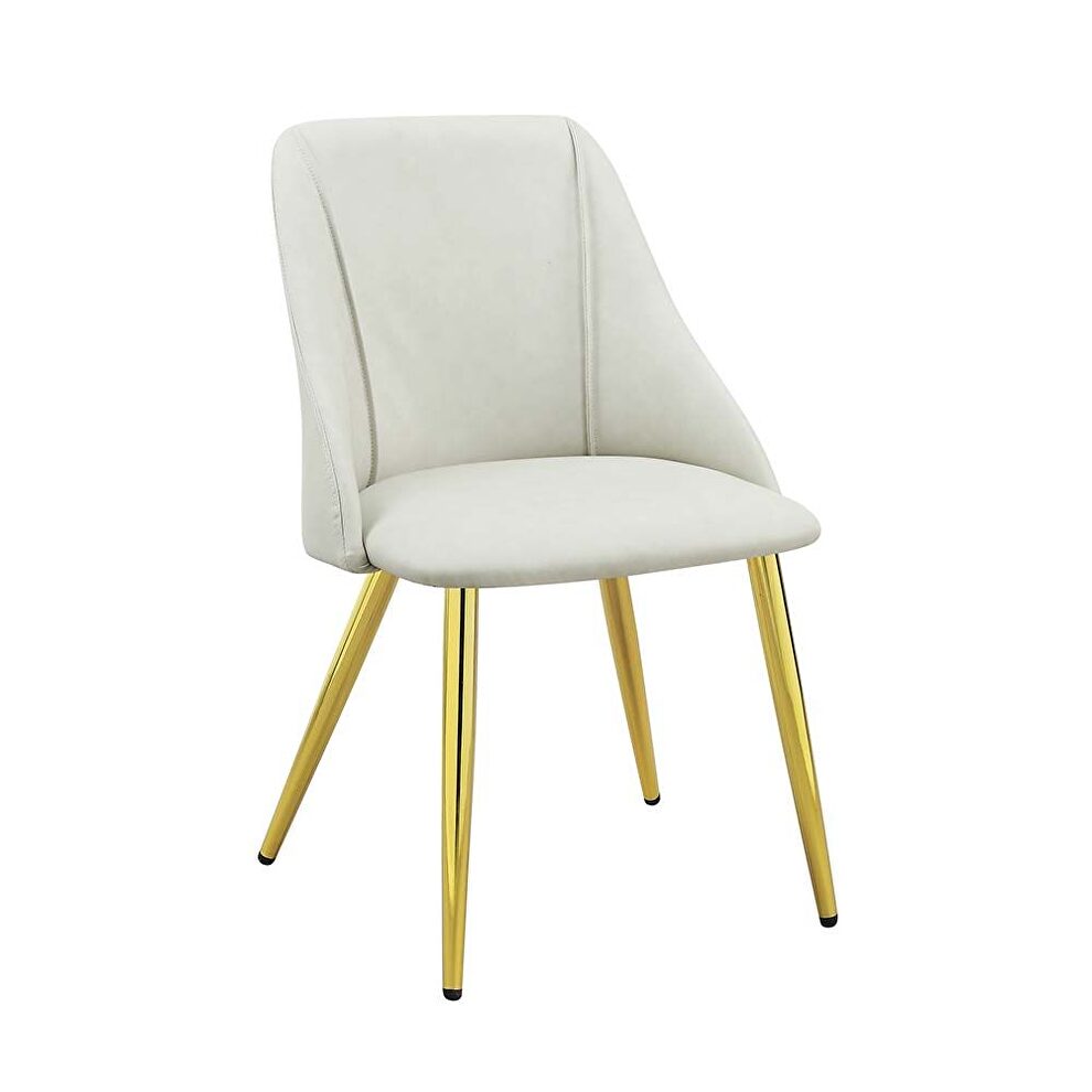 White pu upholstery and gold finish metall legs dining chair by Acme