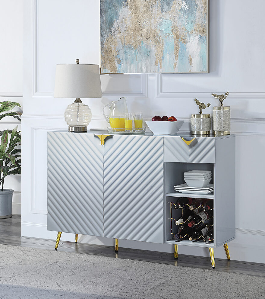 Gray high gloss finish textured vertical lined server by Acme