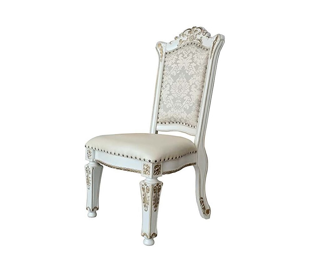 Pu & antique pearl  finish nailhead trim dining chair by Acme