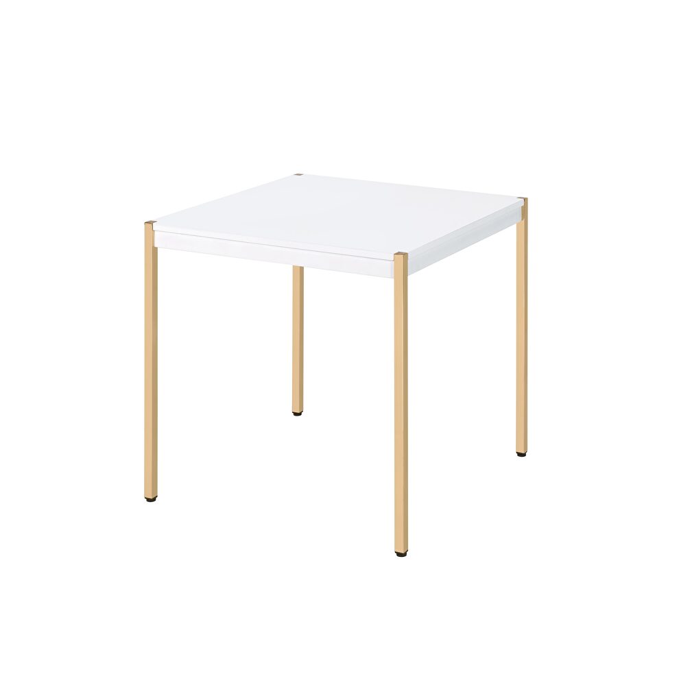 White to & gold finish metal tube legs end table by Acme