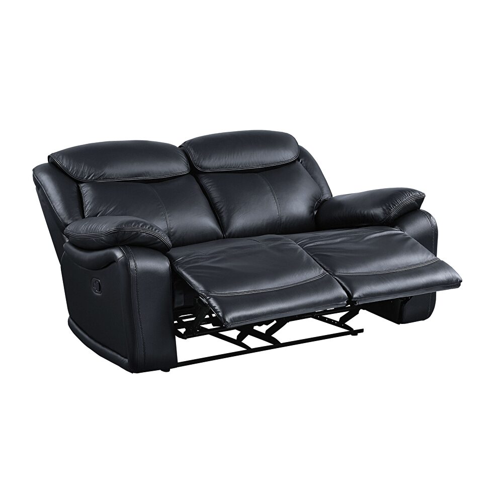 Black top grain leather 2-stage reclining action loveseat by Acme