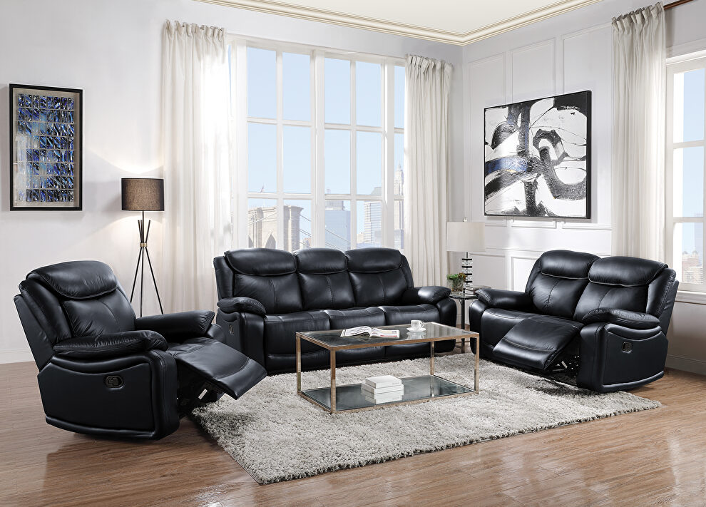 Black top grain leather 2-stage reclining action sofa by Acme