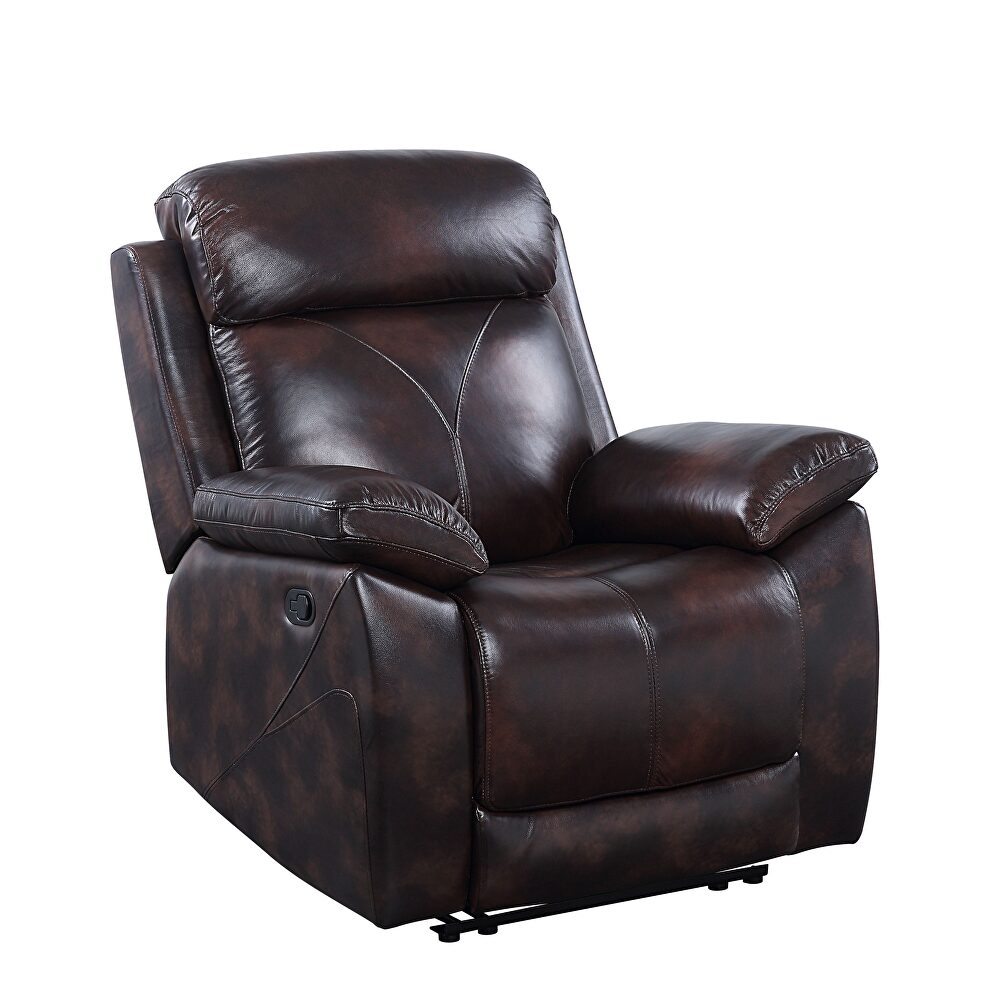 Dark brown top grain leather upholstery motion recliner chair by Acme
