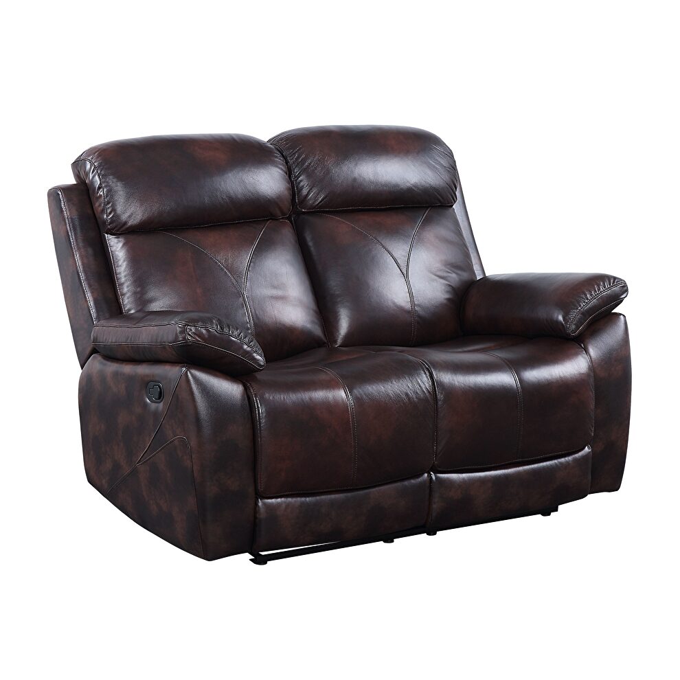 Dark brown top grain leather upholstery motion loveseat by Acme
