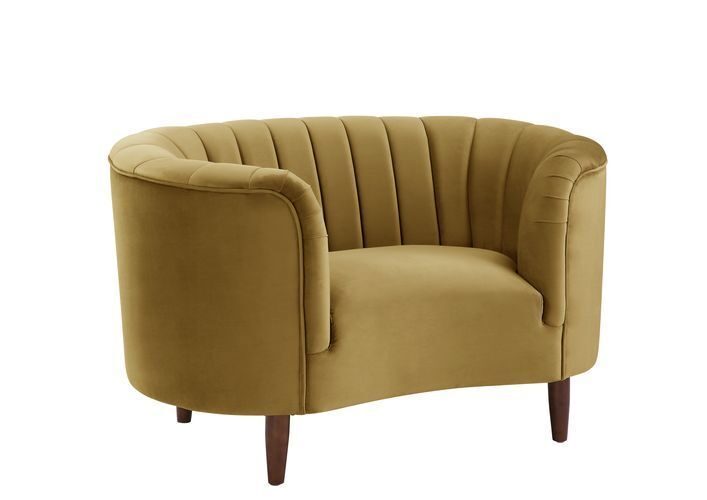 Olive yellow velvet upholstery deep channel tufting chair by Acme