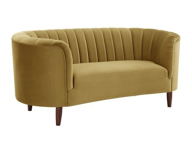 Olive yellow velvet upholstery deep channel tufting loveseat by Acme