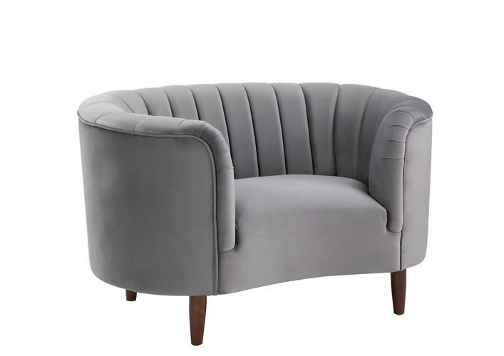 Gray velvet upholstery deep channel tufting chair by Acme