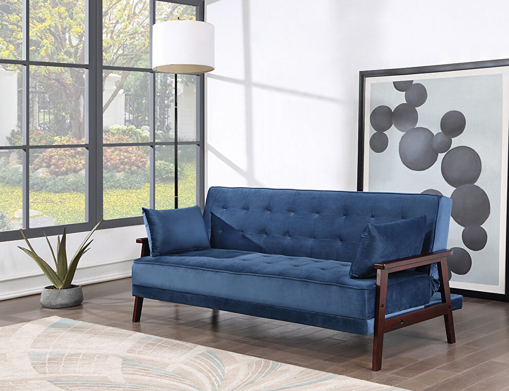 Navy velvet upholstery button tufted sofa bed by Acme