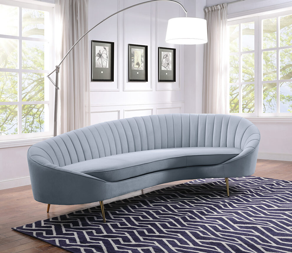Light gray velvet vertical channel tufting sofa by Acme