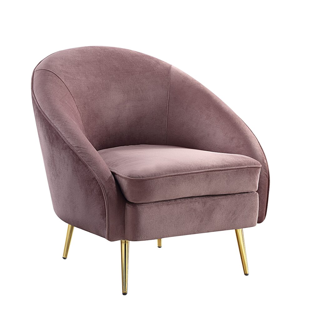 Pink velvet upholstery and gold metal tapered legs chair by Acme