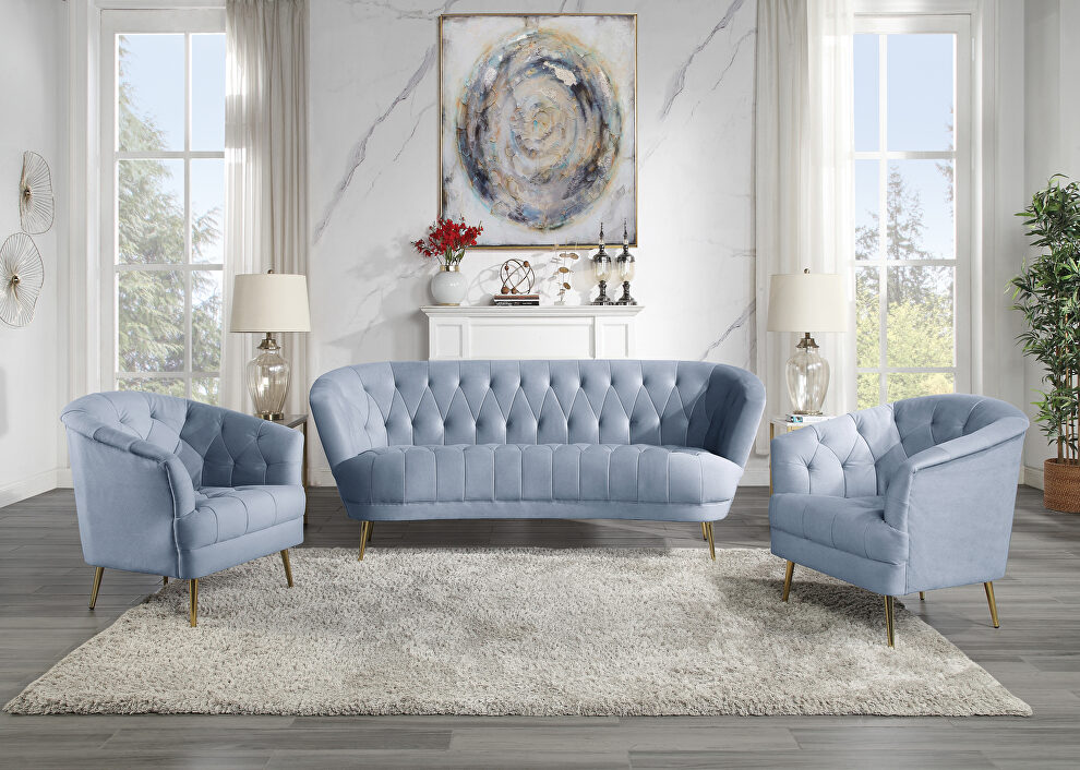 Light gray velvet modern curved silhouette sofa by Acme
