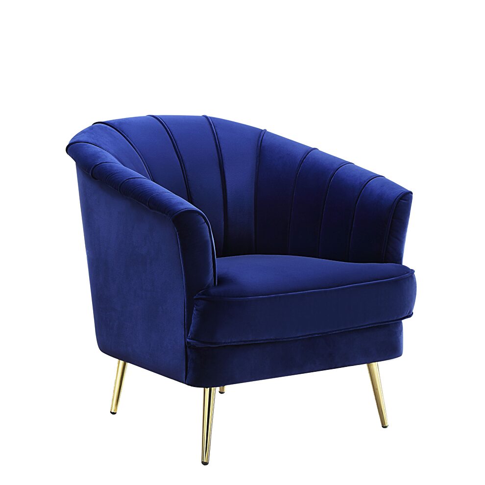 Blue velvet upholstery vertical channel tufting chair by Acme
