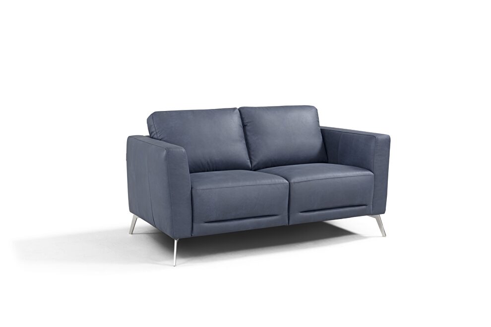 Serene blue leather overstuffed backrests and plush seats loveseat by Acme