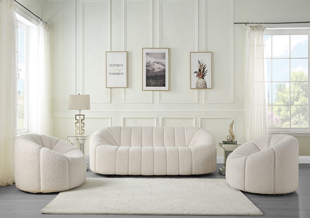 White teddy sherpa contemporary design sofa by Acme