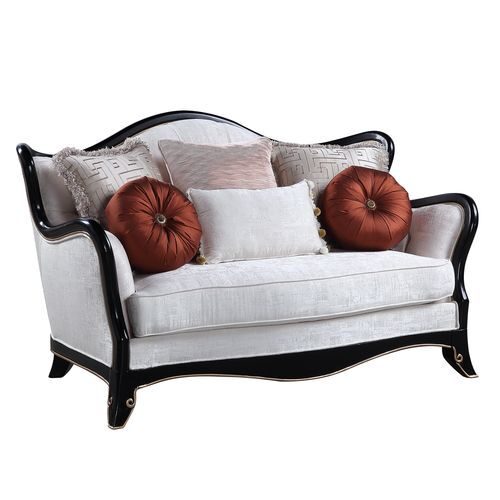 Beige fabric upholstery cabriole style furniture loveseat by Acme