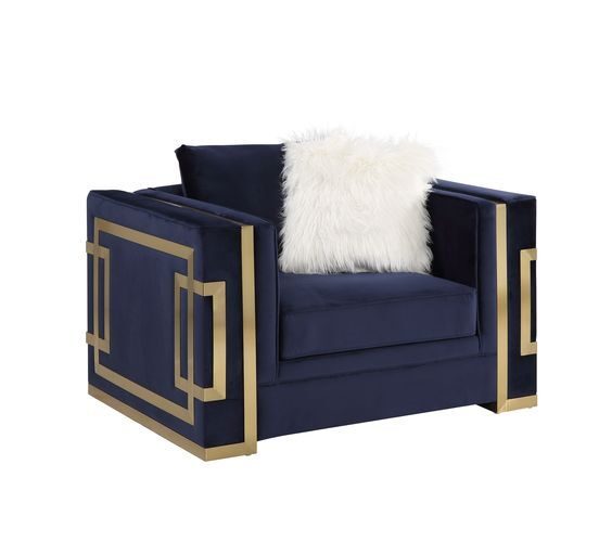 Blue velvet upholstery and gold detail on the base chair by Acme