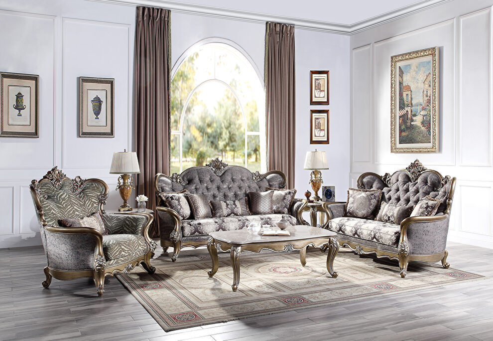 Fabric & antique bronze finish plush and luxurious with rich upholstery sofa by Acme