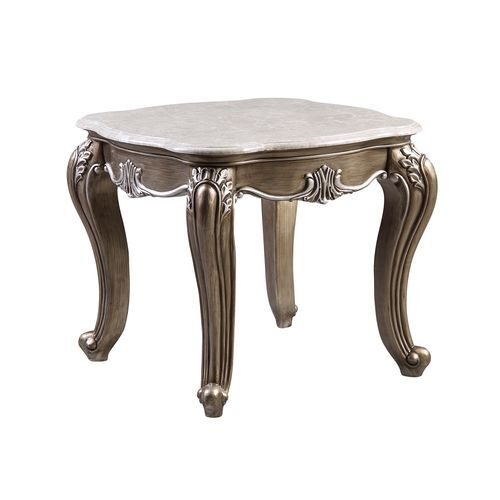 Marble top & antique bronze finish gold trim accent end table by Acme