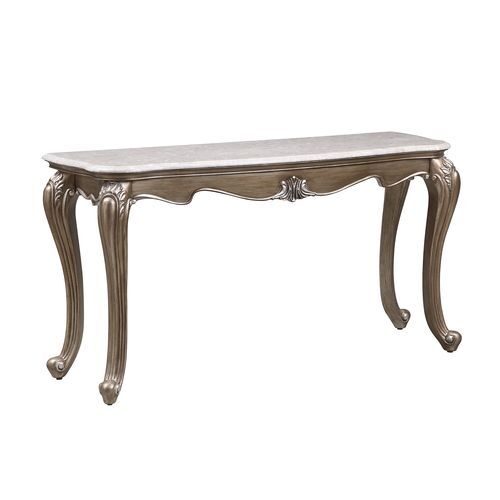 Marble top & antique bronze finish gold trim accent sofa table by Acme