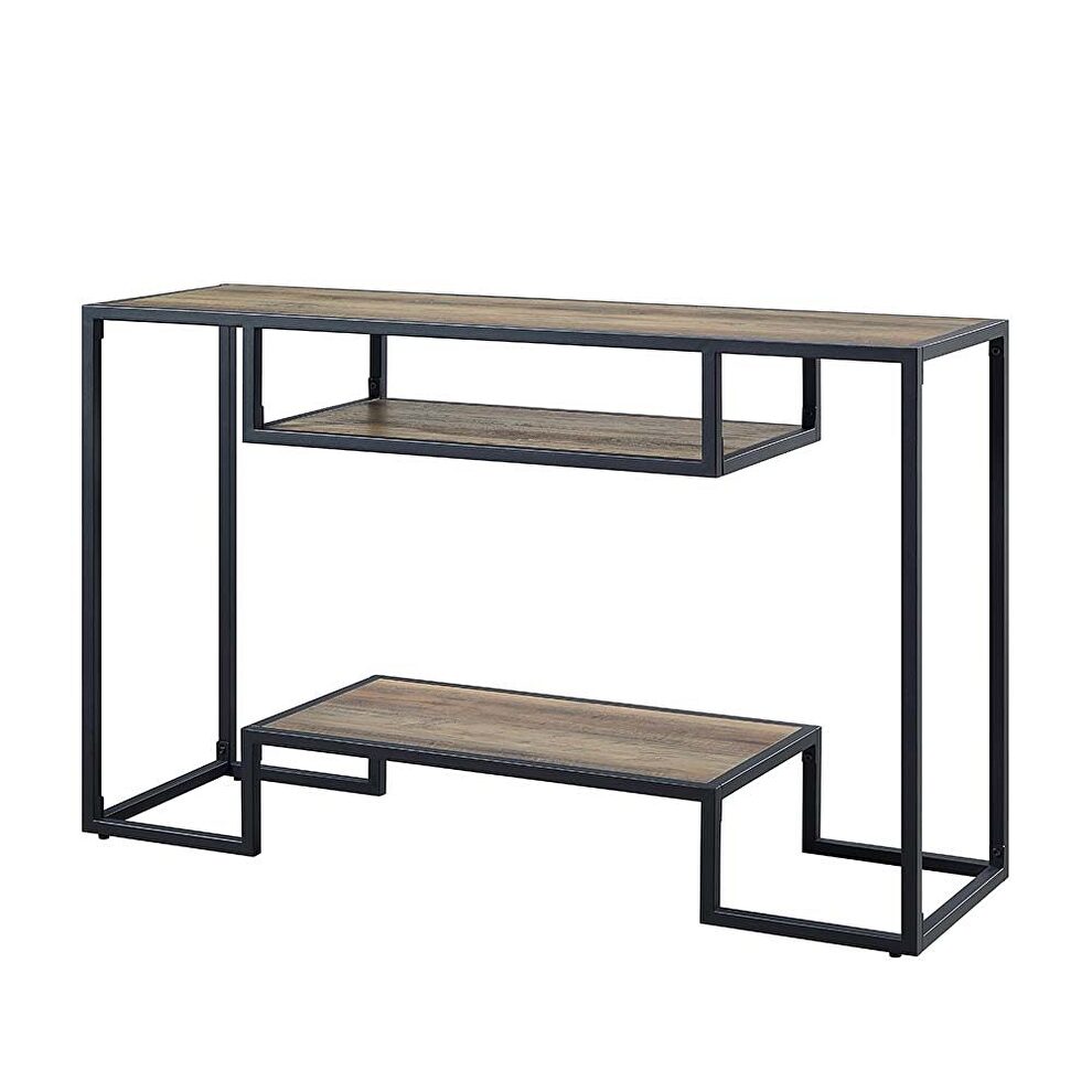Rustic oak top & black finish metal frame console table by Acme