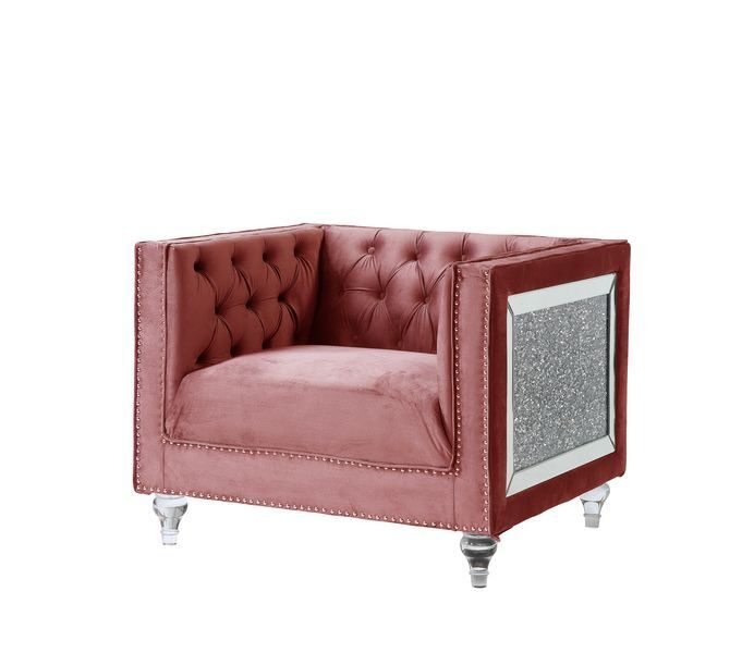 Pink velvet faux diamond trim classic chair by Acme
