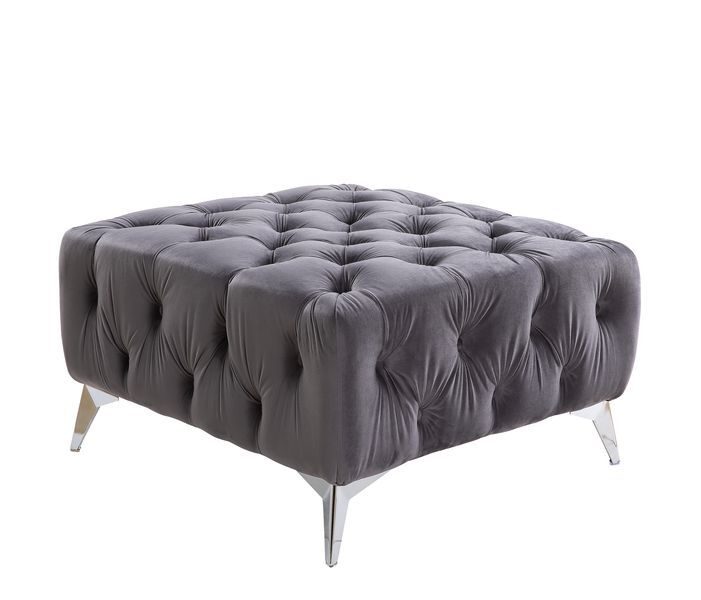 Dark gray velvet upholstery classic button tufting ottoman by Acme