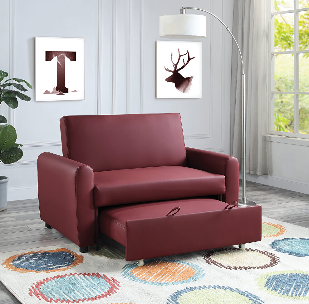 Red fabric adjustable sofa w/ sleeper by Acme