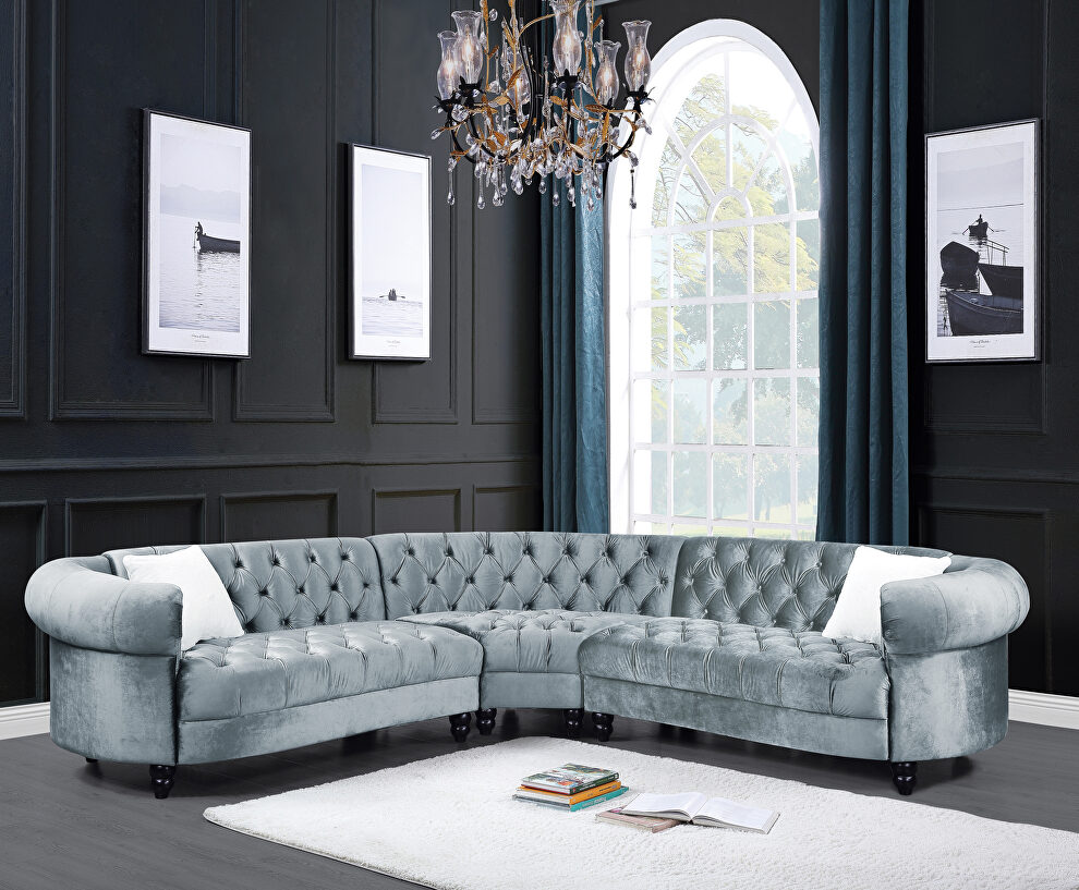 Light blue velvet upholstery ultra-plush cushions sectional sofa by Acme