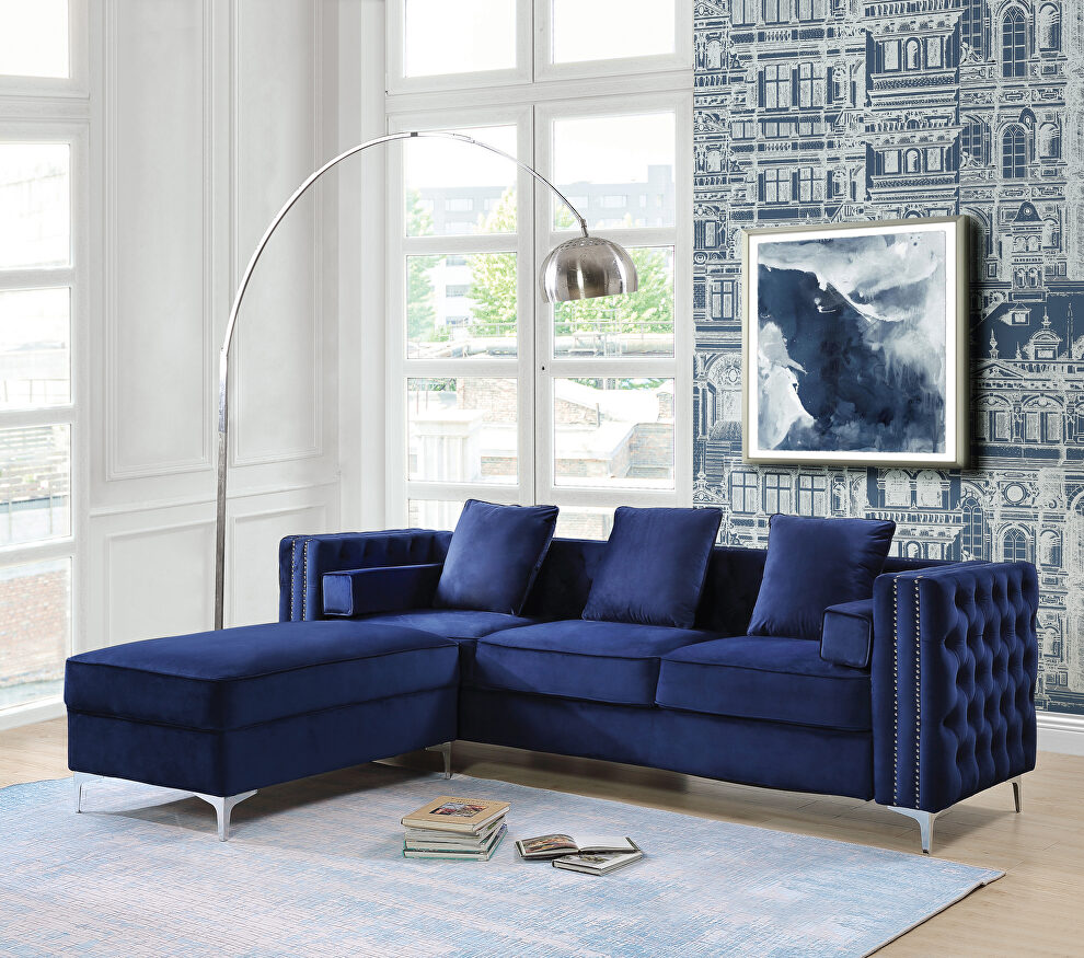 Blue velvet upholstery contemporary design sofa by Acme