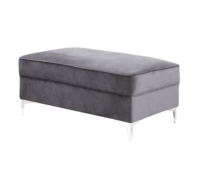 Gray velvet upholstery contemporary design ottoman by Acme