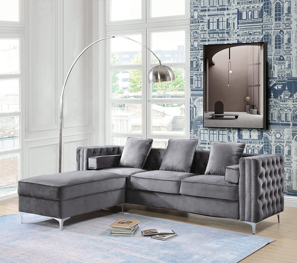 Gray velvet upholstery contemporary design sofa by Acme