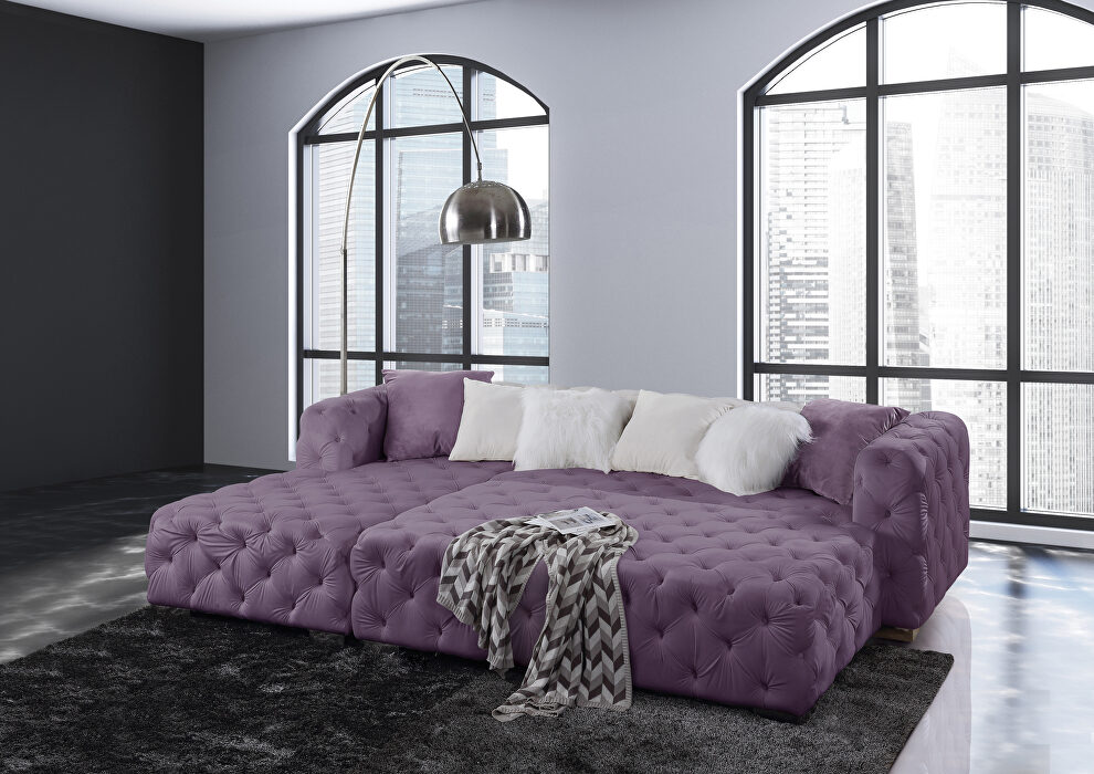 Purple smooth velvet upholstery button-tufted design sectional sofa by Acme