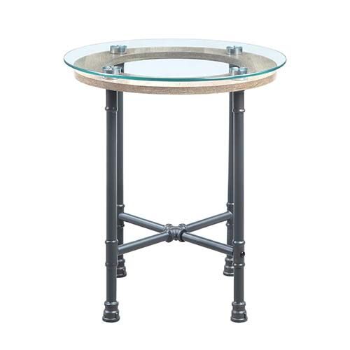 Tempered glass table top & sandy gray finish legs end table by Acme
