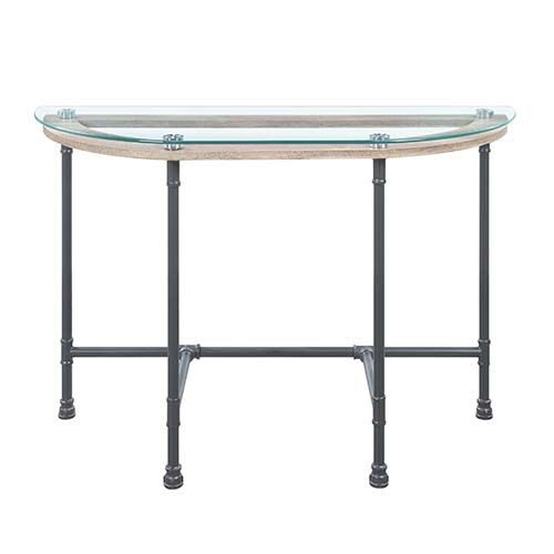 Tempered glass table top & sandy gray finish legs sofa table by Acme