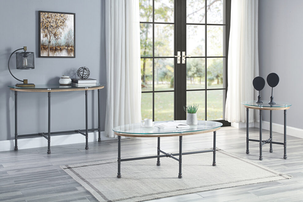 Tempered glass table top & sandy gray finish legs coffee table by Acme