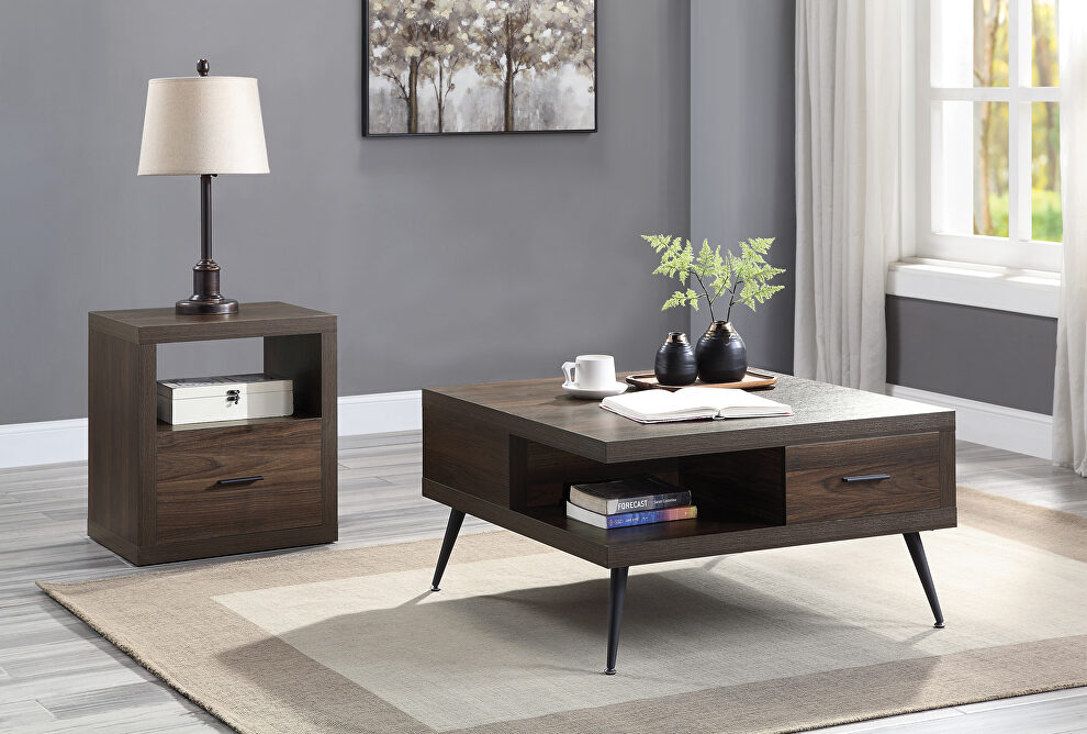 Walnut finish wooden top & metal legs coffee table by Acme