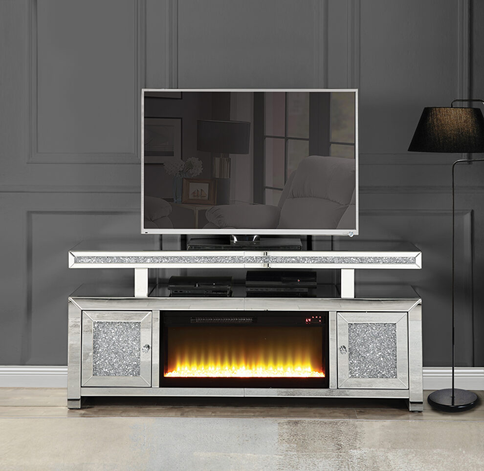 Mirrored & faux diamonds TV stand w/ led fireplace by Acme