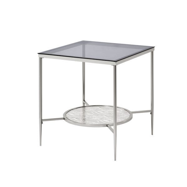 Tempered glass top / metal frame with chrome finish end table by Acme