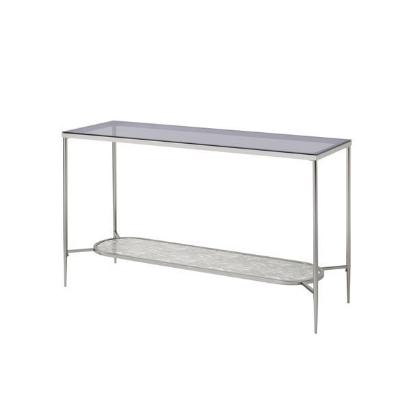 Tempered glass top / metal frame with chrome finish sofa table by Acme