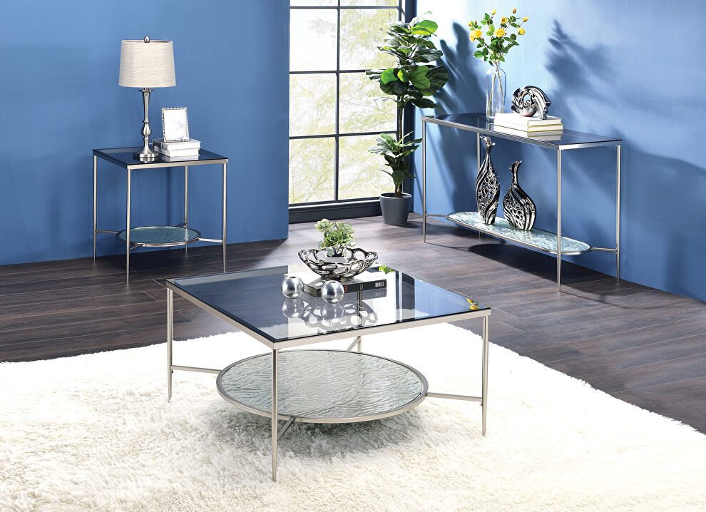 Tempered glass top / metal frame with chrome finish coffee table by Acme