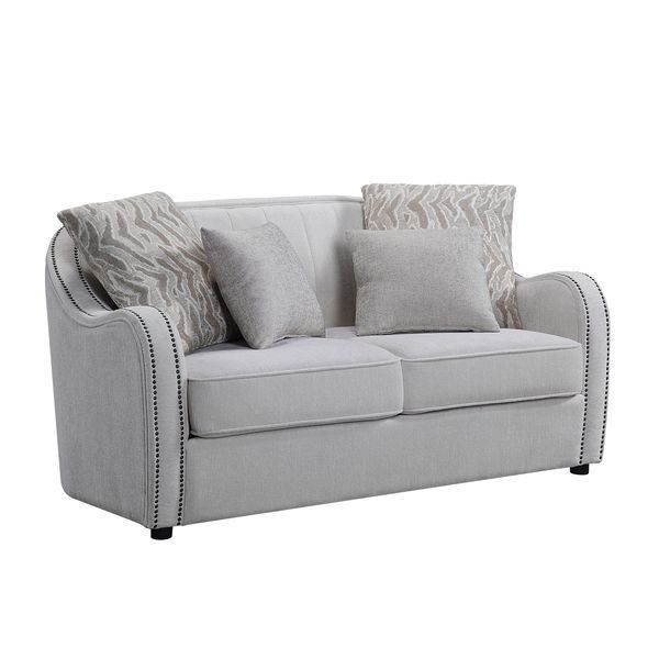 Beige linen upholstery contemporary look with the gently curved loveseat by Acme