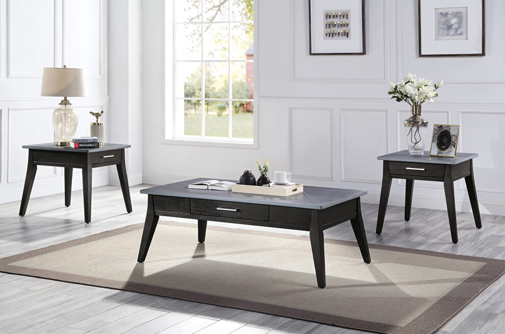 Sintered stone top & dark brown finish base coffee table by Acme